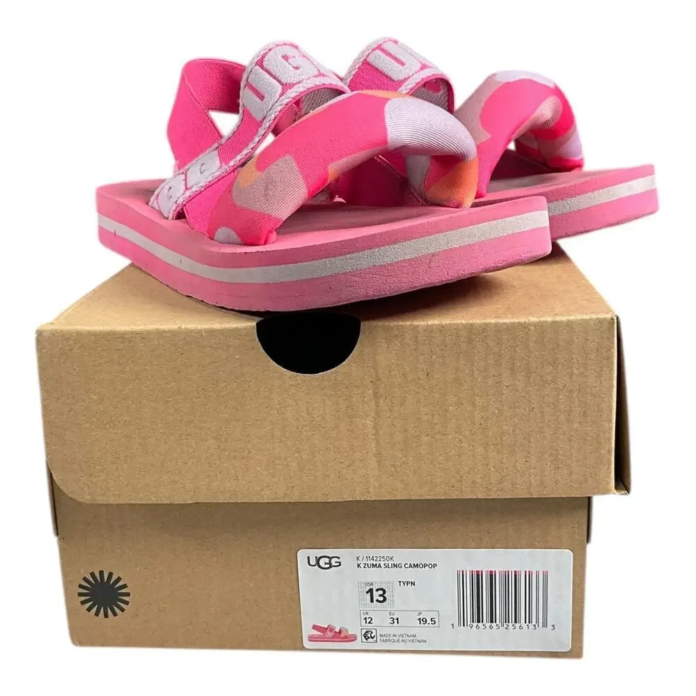 UGG Kids Zuma Sling Sandals Size 13K Pink Camo Pop Excellent Condition Summer